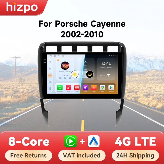 Radio samochodowe Hizpo z Androidem 14 do Porsche Cayenne 1 2002-2010, 4G, multimedialne, GPS, 2DIN, stereo, sterowanie głosowe AI, bezprzewodowy CarPlay, kamera 360°
