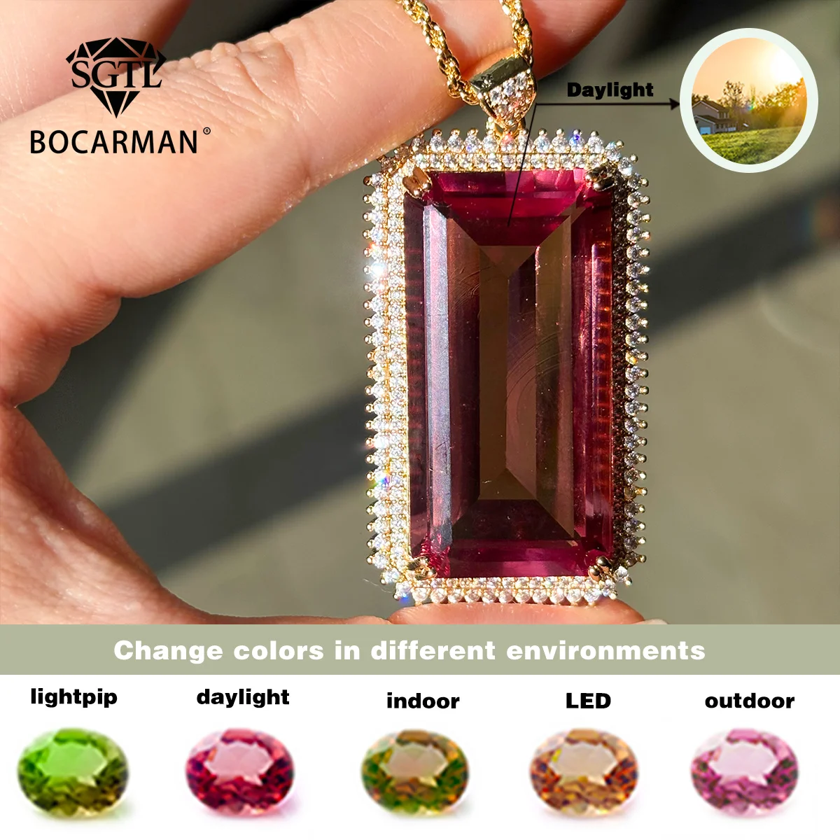 Zultanites Color Changing Rectangular Sultanite Diaspore Necklace for Women Gifts Different Lighting Changes Different Color
