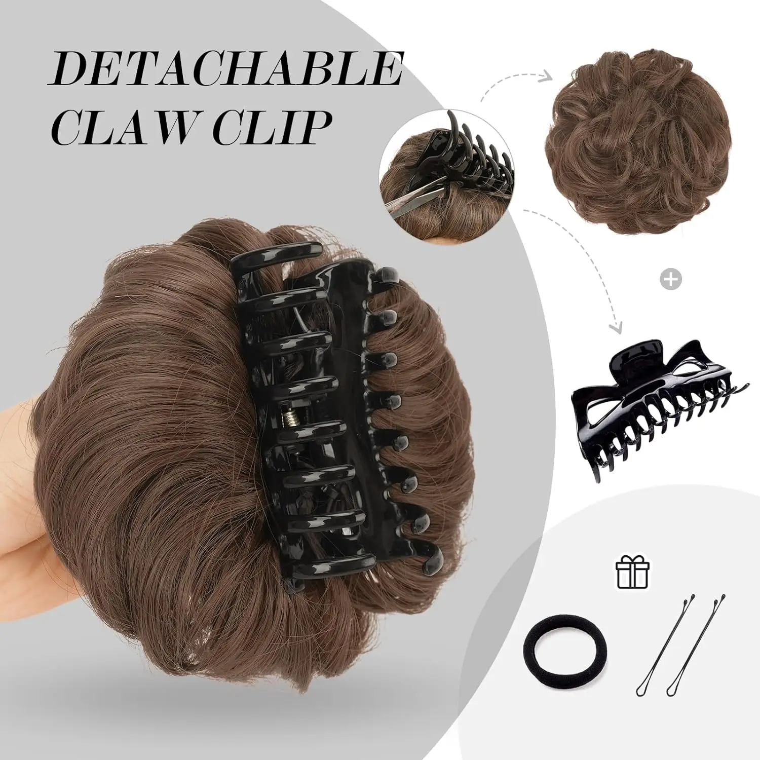 Chignon synthétique avec pince à griffes, postiches chignon désordonné, chouchous bouclés, postiches ondulées, noir, marron, UpEducational