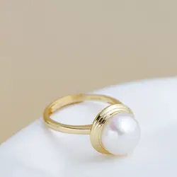 Authentic 925 Sterling Silver Rings Inlaid Natural Pearl 18K Gold Plated Fashion Women Open Adjustable Ring Jewelry Gift