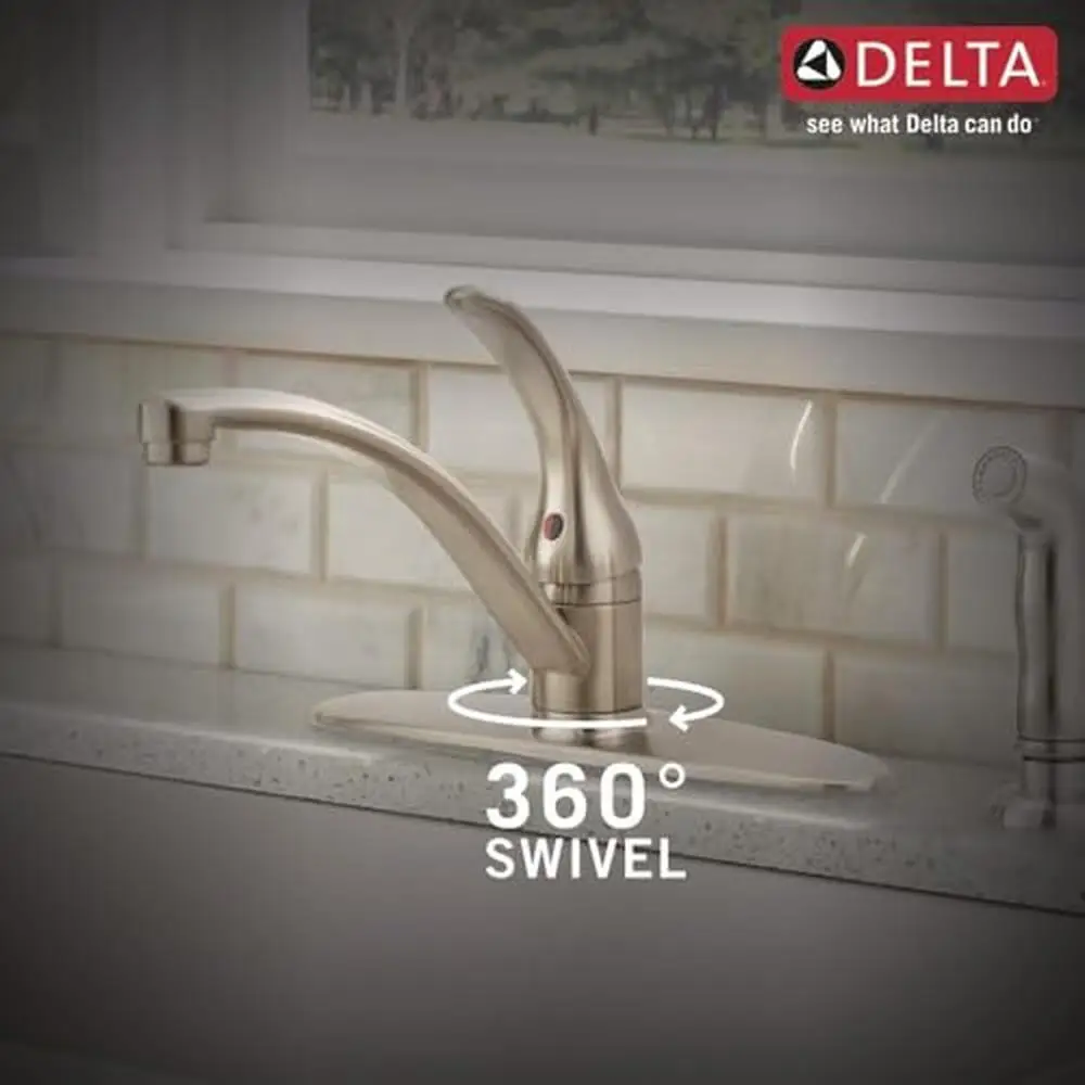 Single-Handle Stainless Steel Deck Mount Kitchen Faucet with 360 Degree Swivel and Side Sprayer Easy Clean and Install