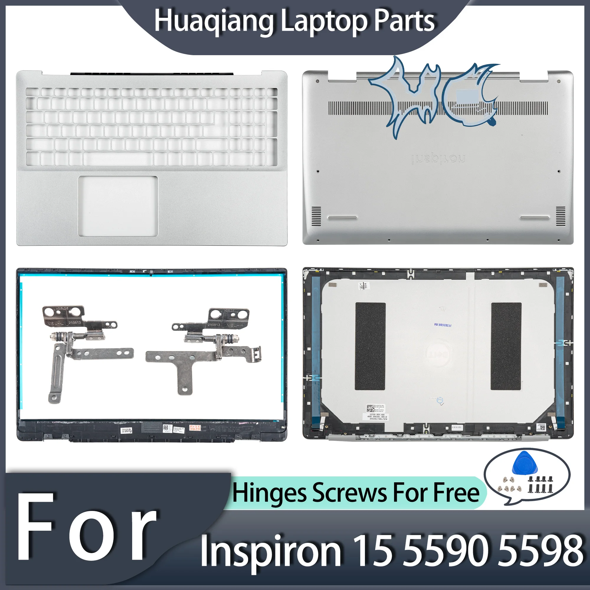 

Laptop Parts For lnspiron 15 5590 5598 Back Cover Bezel Palmrest Bottom Case Hinges 15.6 inch Replacement Silver Color