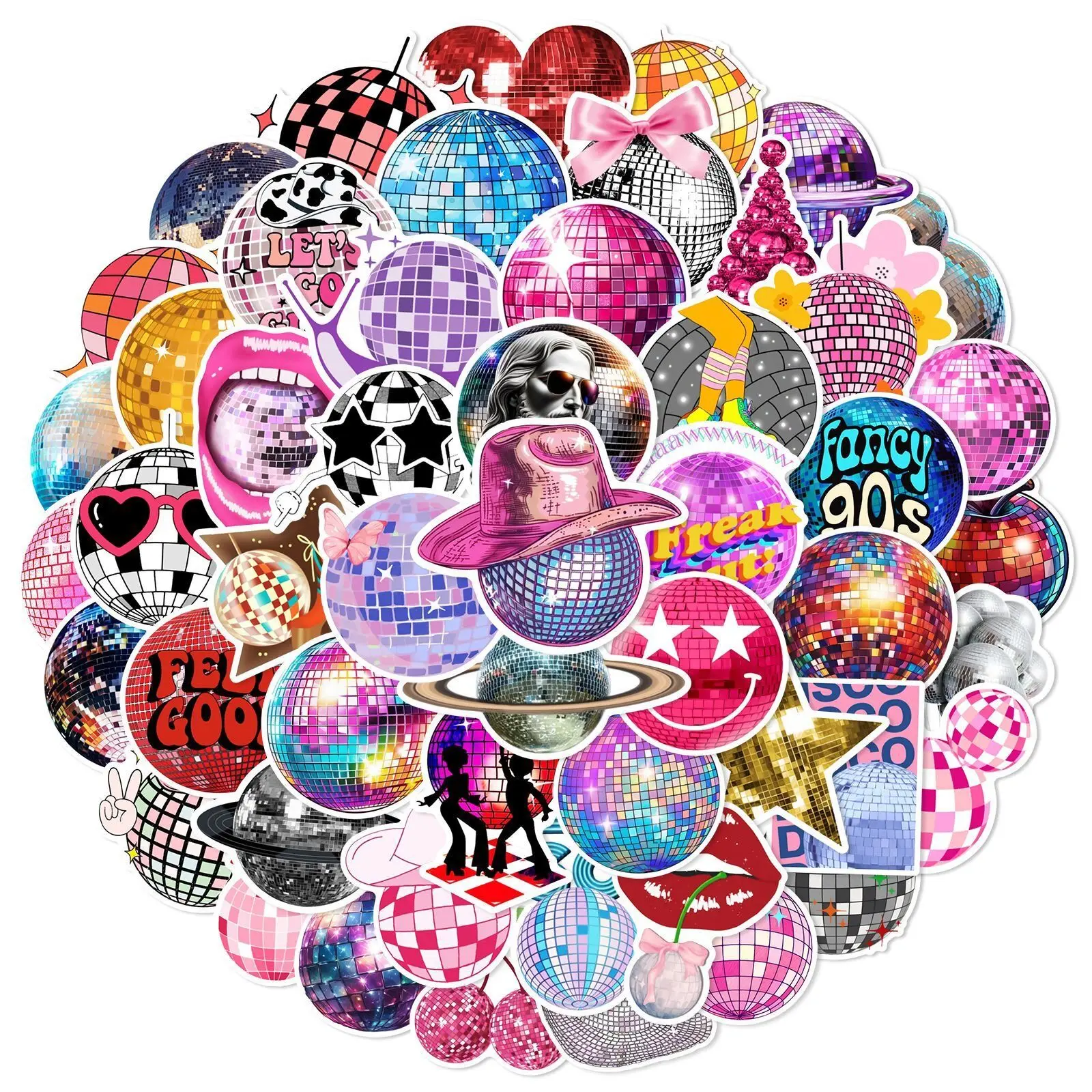 10/50pcs Cool Sparkle Disco Mirror Ball Cartoon Stickers Aesthetic DIY Luggage Motorcycle Phone Laptop Party Decoration Sticker