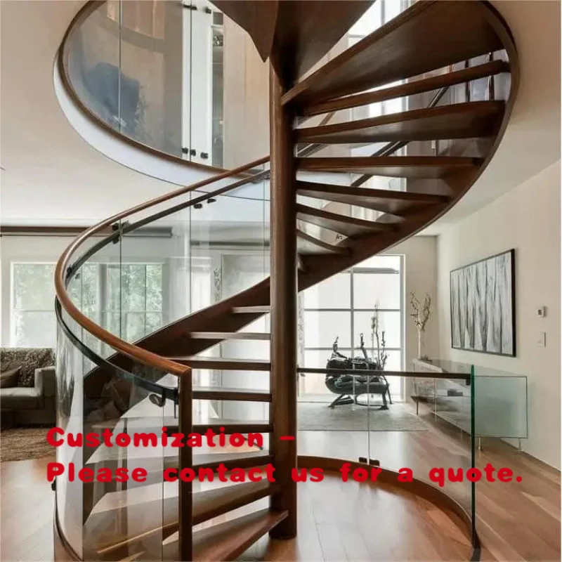 custom.Contemporary Staircase with Curved Wood Steps Durable Steel Structure and Minimalist Luxury Style