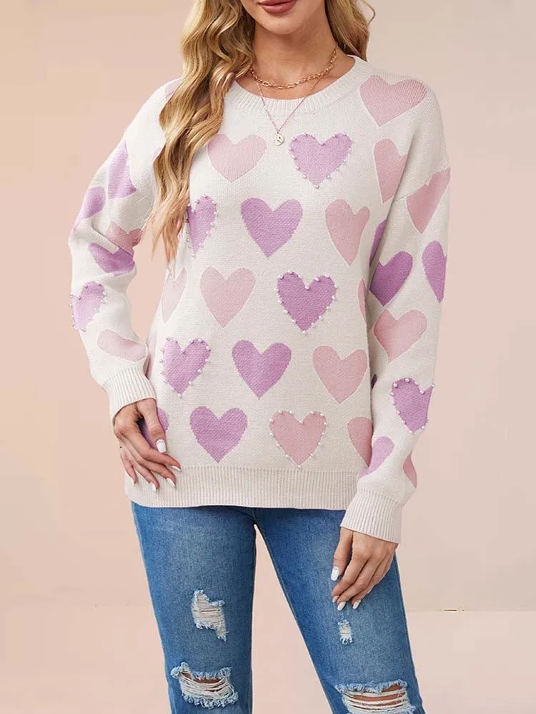 Neuer Herbst-Lässiger Damenpullover mit Herzmuster, elegante Damenpullover, Luxuspullover, Vintage-Kleidung, Häkeloberteile