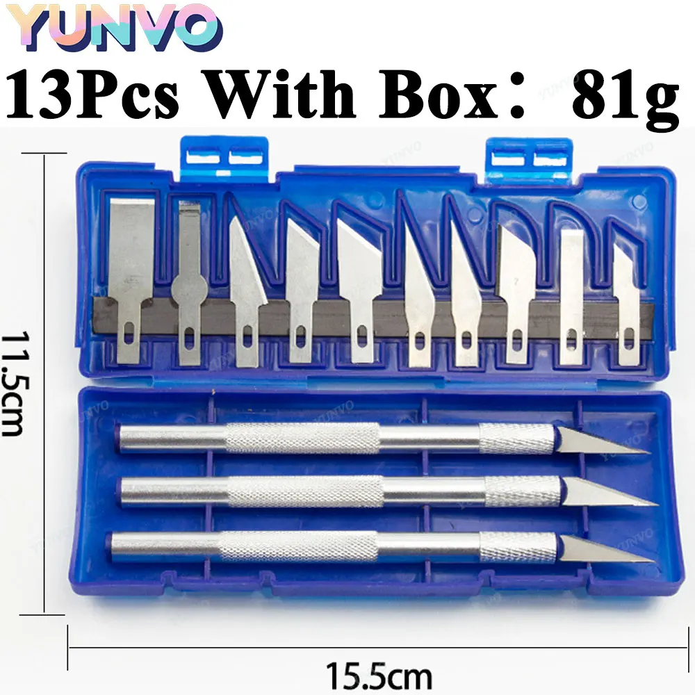 13pcs Metal Carving Knife Pen Set Art Seal Cutting Manual Tool Kit Non-Slip DIY Precision Repair Phone Gadget for Paper Cuttings