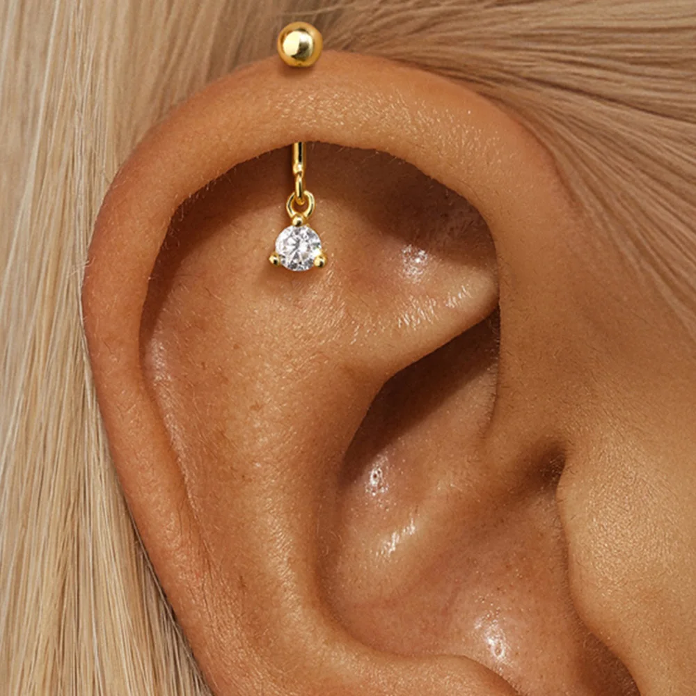 AIDE 925 Sterling Silver Cartilage Stud Women\'s Earrings Septum Piercing Zircon Ear Hoop Lobe Tragus Helix Jewelry Pendientes