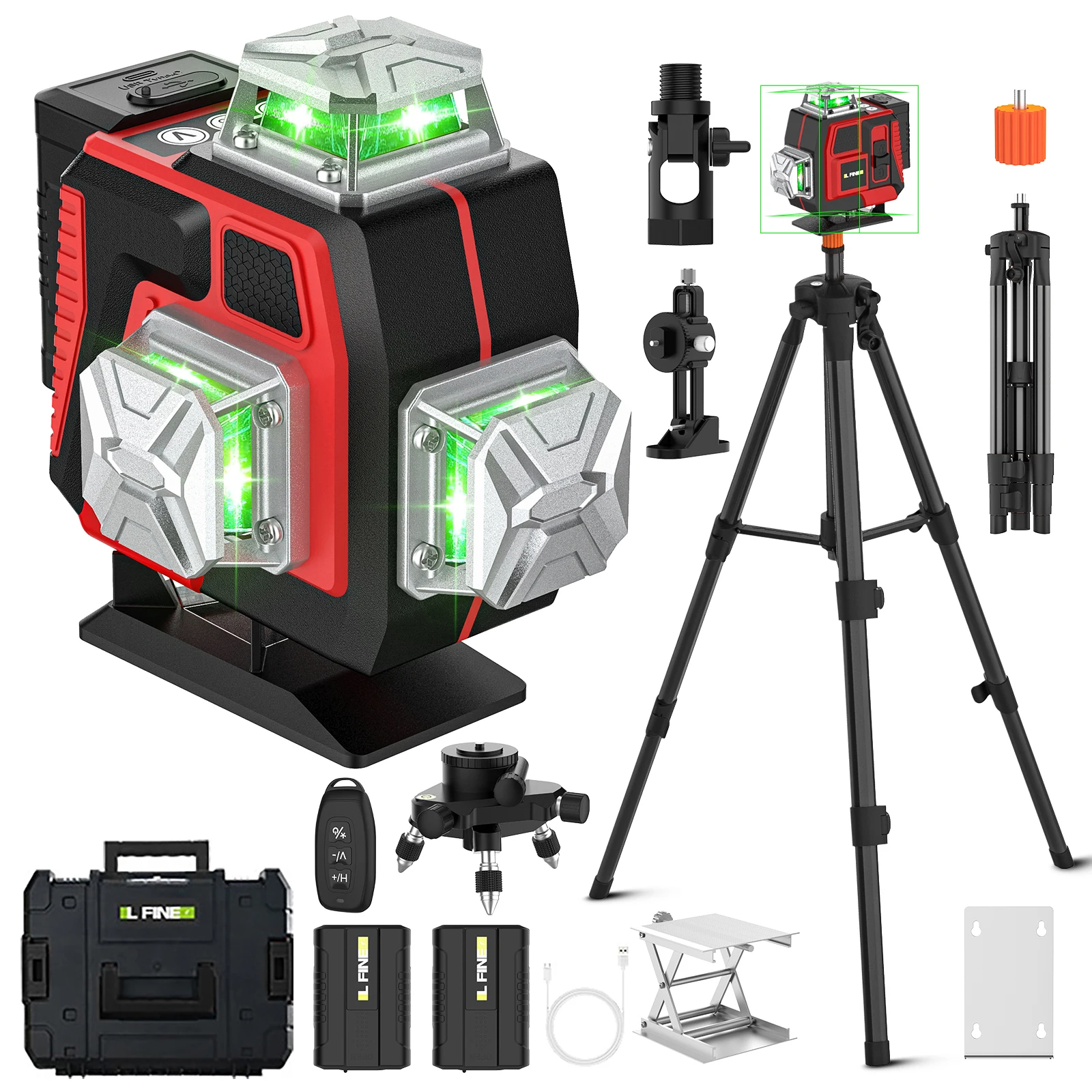 Niveau laser professionnel 16 lignes 4D automatique 3 °   Poteau de maintien mural 360, faisceau vert super puissant horizontal et vertical