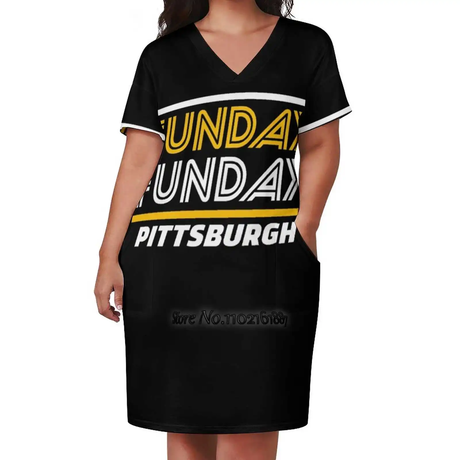 Vintage Pittsburgh Retro Steelers Football Team Sunday Funday Loose V-Neck Short Sleeve Skirt Elegant High Quality Dress