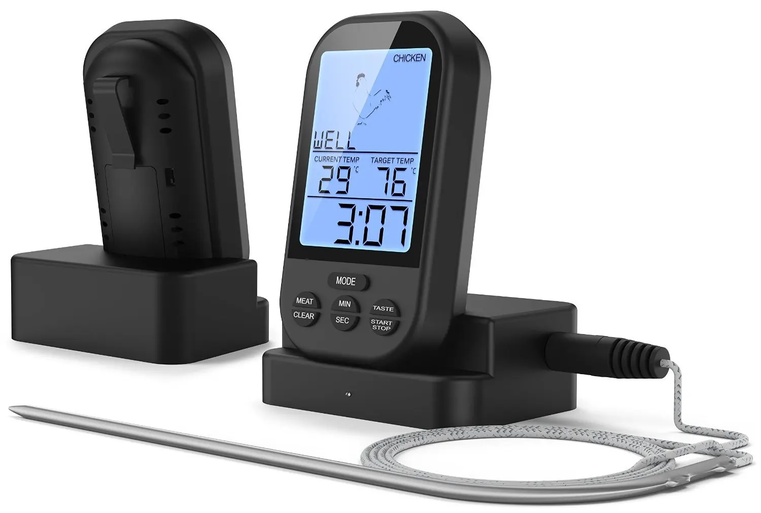 Wireless BBQ Thermometer - For Kitchen, Food & Meat Use, with Timer