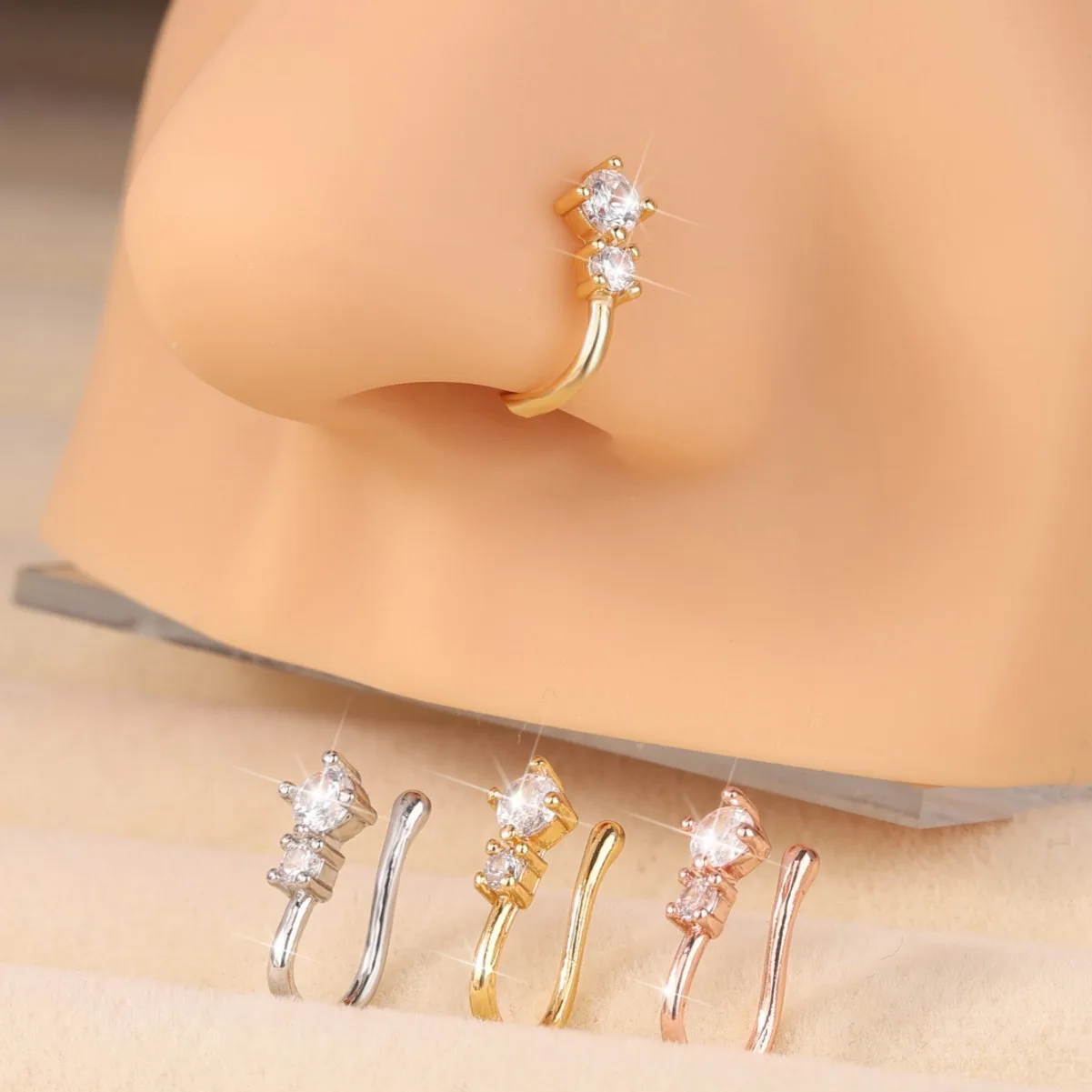 Fashion U-Shape Non-Piercing Flower Nose Ring Simplistic Hip Hop Style Inlaid Cubic Zircon Fake Nose Clip Body Piercing Jewelry