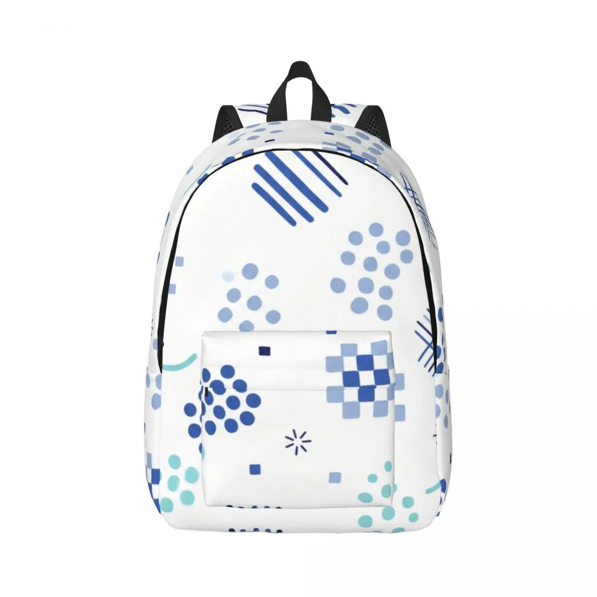 Aesthetic School Backpack Tossed Plaid Square Bubble Dot Minimal Clean Blue White Lightweight Daypack for School Outdoor Weekend