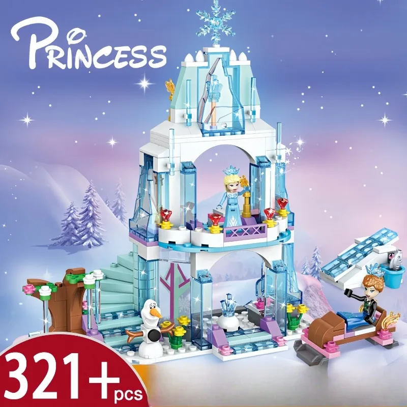 Elsa Ice Castle Building Blocks Set Princess Ice Palace Bricks Toy with Olaf & Sled Creative STEM Gift for Girls view 5
