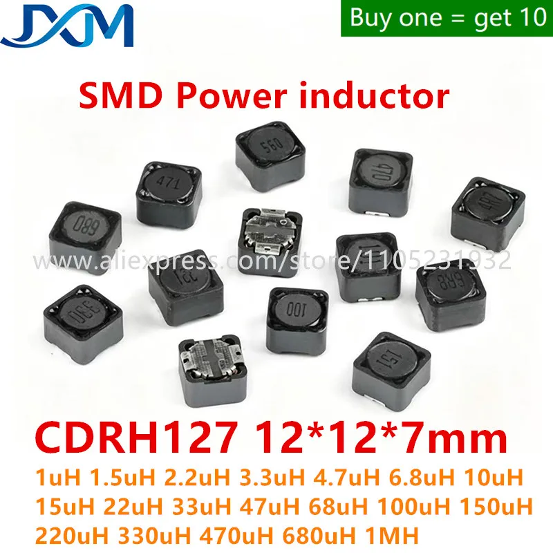 10pcs/lot CDRH127 12*12*7 SMD Power inductor 1 1.5 2.2 3.3UH 4.7 6.8uH 10 15 22 33 47UH 68UH 100 150 220 330 470 680uH 1MH CD127