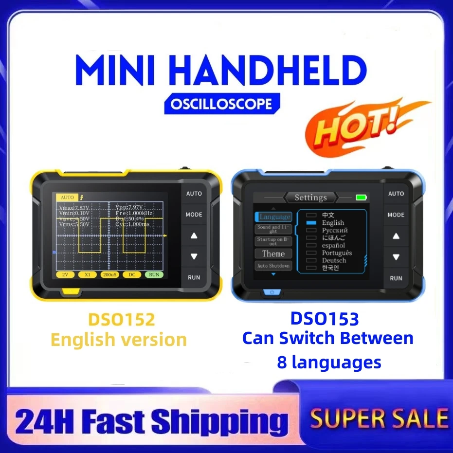 FNIRSI DSO152 DSO153 Mini Handheld Digital Oscilloscope 2.5MSa/s 200KHz Analog Bandwidth 800VPP Support Firmware Upgrade PWM