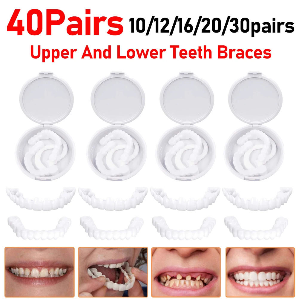 

40-10Pairs Smile Whitening Teeth Snap Cap Regain Confident Smile Upper False Tooth Cover Snap Perfect False Teeth for Men Women