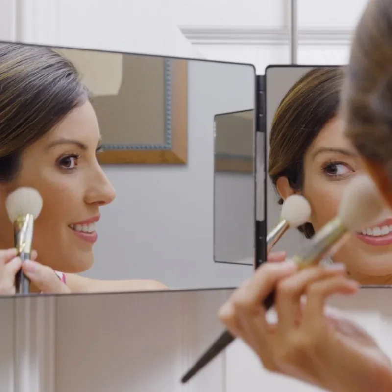 360 Trifold Mirror Portable with Height Adjustable Telescoping Hooks Ideal for Self Hair Cutting Makeup Essential Fordable