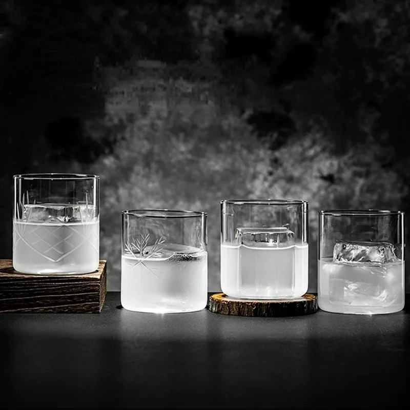 Classical Whiskey Glass Cups Japanese Style Cocktail Glasses Cups Ultra-thin Carved Glass Cup Simple Colin Cup Kitchen Accessory