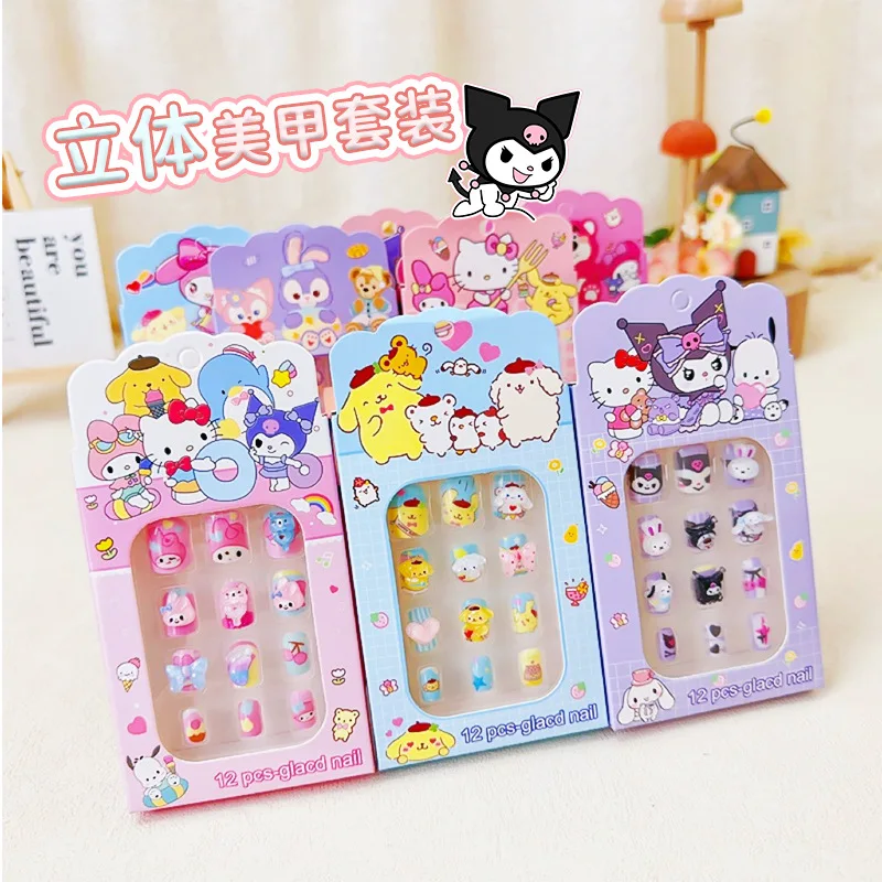 Cute Sanrio Stereoscopic Nail Art Set Kawaii Hello Kittys Cinnamoroll My Melody Kuromi Sweet Cartoon Nail Accessories Girls Gift