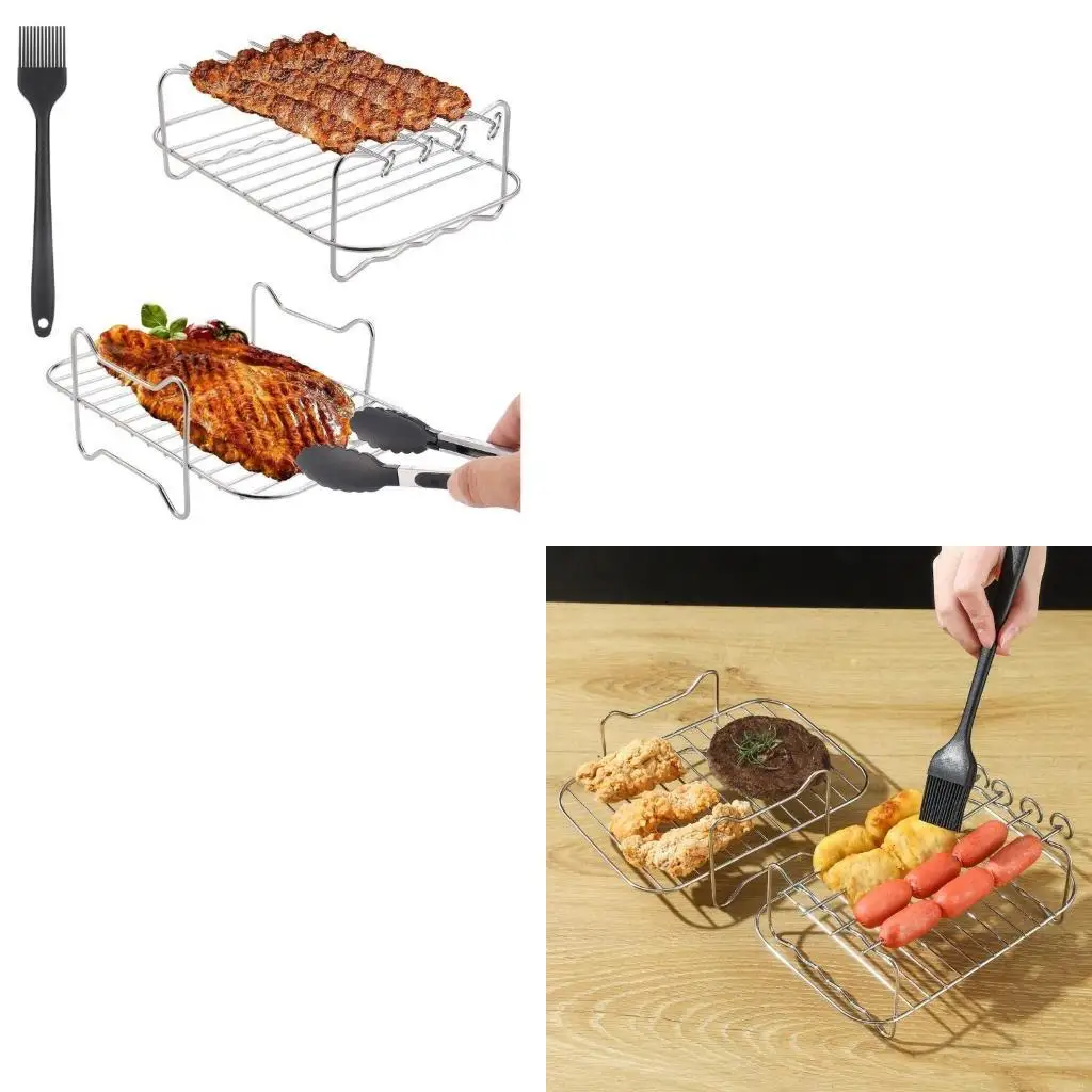 

Air Fryer Accessories Set 2pcs Double Layer Rack + 2pcs Baking Tray Silicone Basket for Kitchen Cooking L5BE