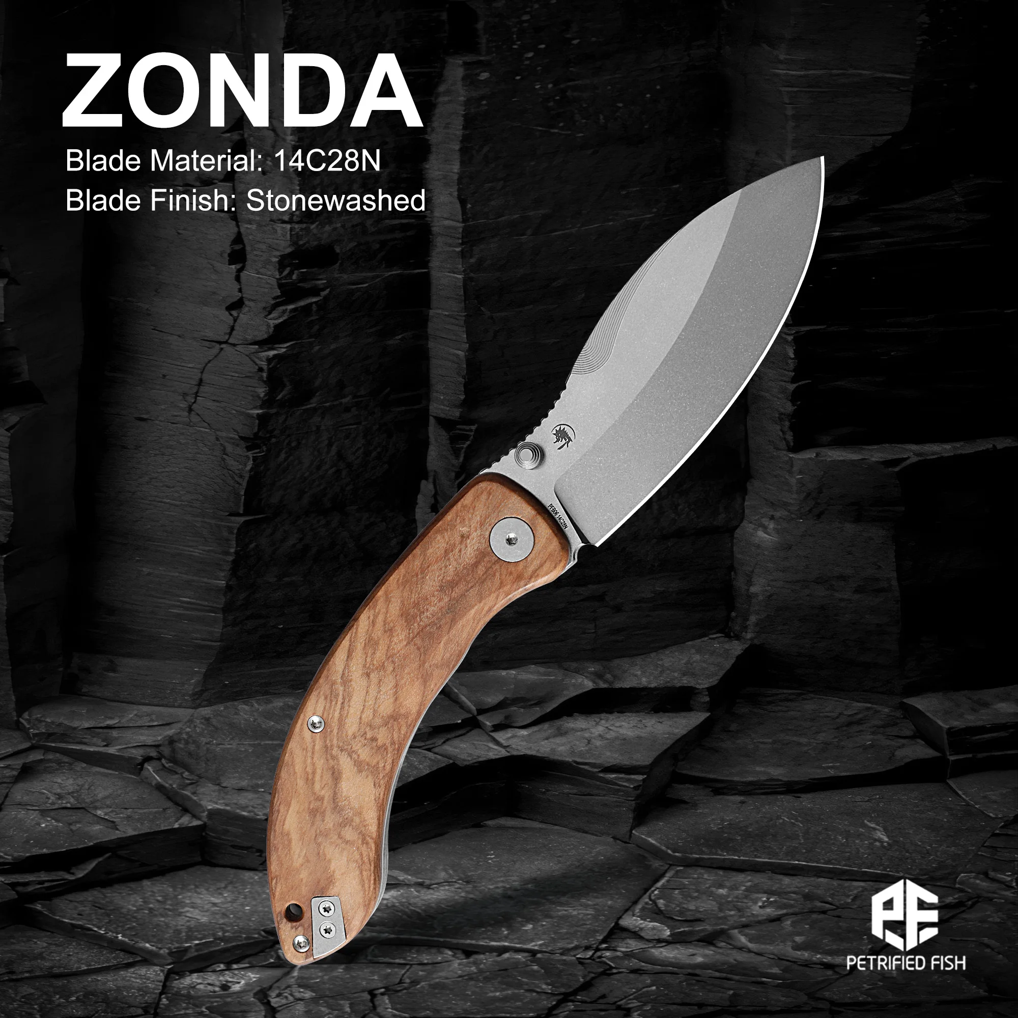 Petrified Fish PFB06 14C28N Folding Knife with Wooden Handle Knife Fishing Ceramic Bearing edc Tool Foldable Pocket Knife
