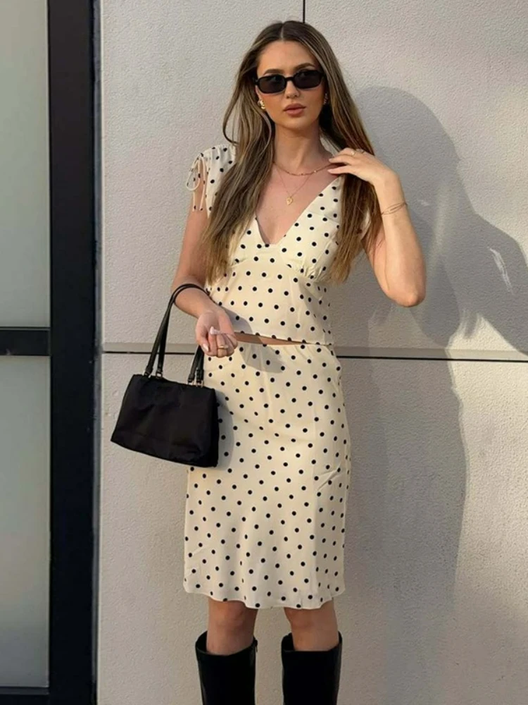 

Woman Clothing Polka Dot Print Sleeveless Dress 2-piece Matching Sets Female 2026 Summer V-neck Backless Tops+Midi Skirts Suit