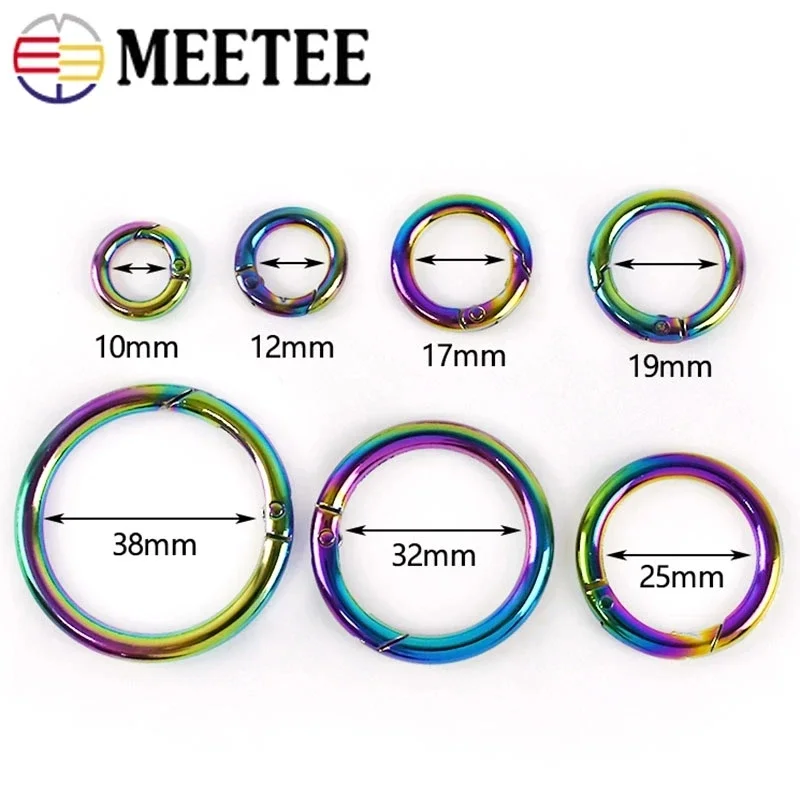 5Pc 10-50mm Rainbow Metal O Shape Ring Buckle Spring Circle Connection Hook for Bag Strap Webbing Backpack Decor Craft Accessory