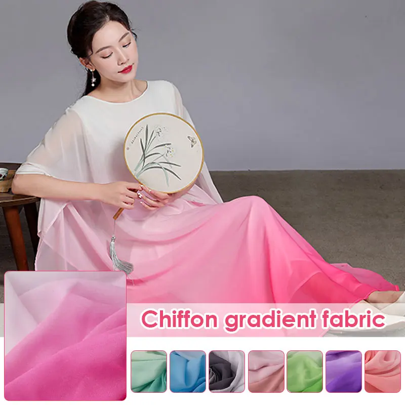 1M 100D Ombre Chiffon Fabric 2-tone Color Gradient Fabric For Diy Ancient Style Hanfu Fabric Dress Performance Costume Decor