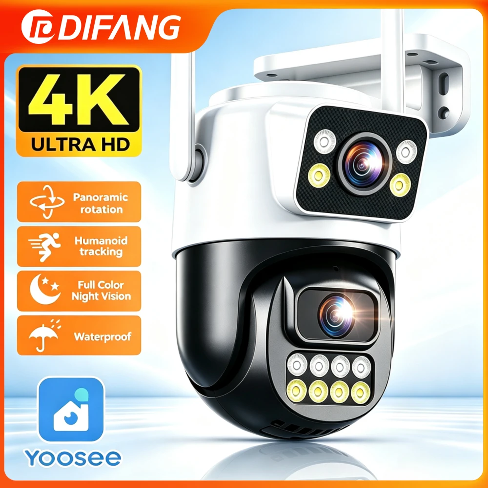 Yoosee 8MP New 2 Screen WiFi Camera Human Detection Auto Tracking Waterproof Outdoor Security CCTV Surveillance 5V Security Cam