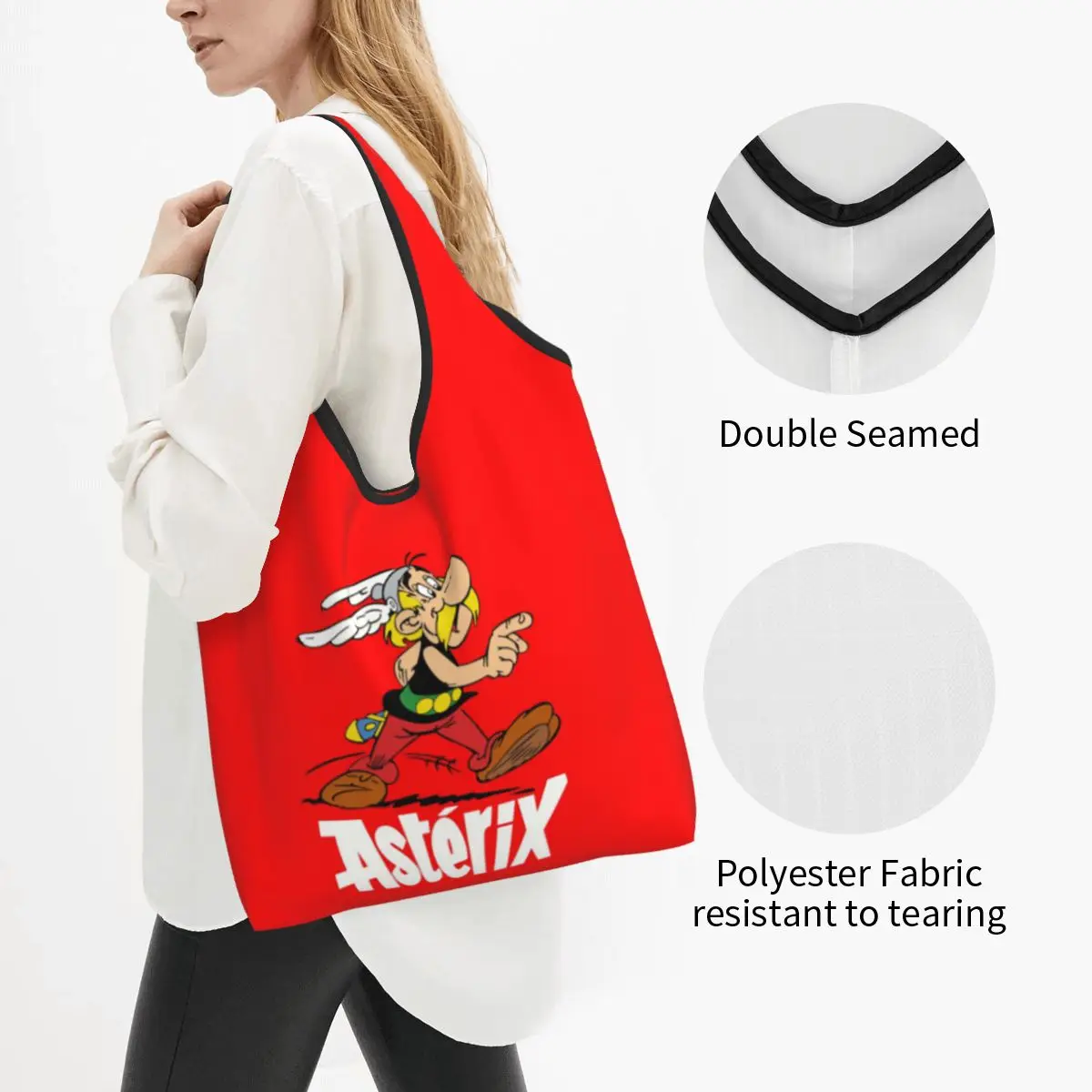 Kawaii Funny Asterix Shopping Tote Bags Portable Manga Obelix Groceries Shopper Shoulder Bag