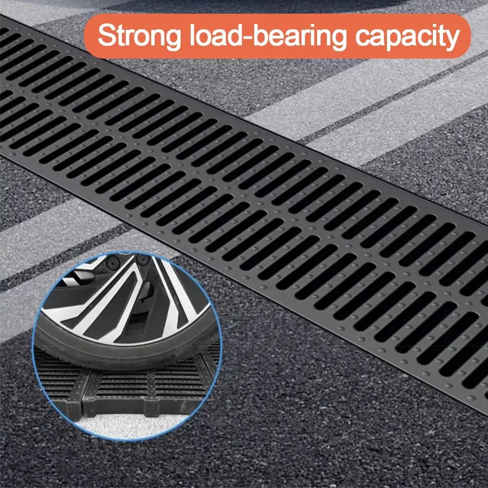 New High Strength Trench Cover Resin Plastic Black Sewer Trench Plate Grid Rectangular Garage Floor Drain Outdoor