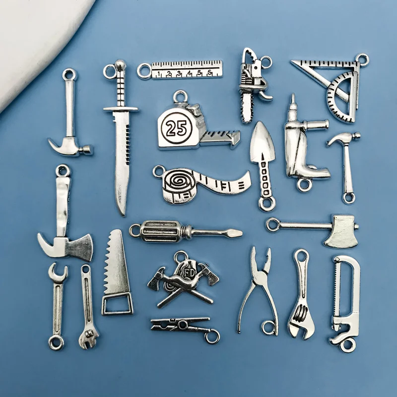 Mix 20pcs Antique Silvery Tool Charms Pendants For Jewelry Making Saw Wrench Axe Findings Crafting Accessory For DIY