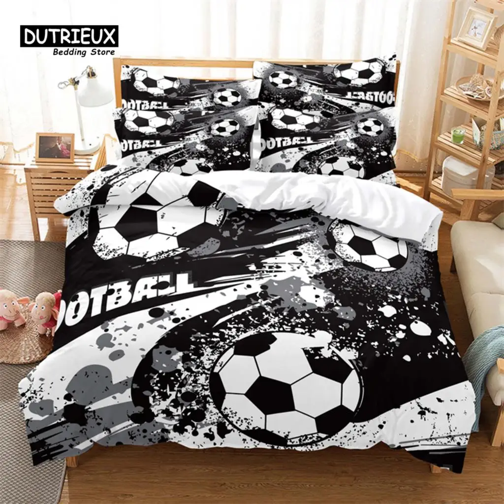 Football Bedding Set for Boys, Competitive Sports, King Quilt Cover, Youth Children\'s Double Duvet Cover, Bedding Set