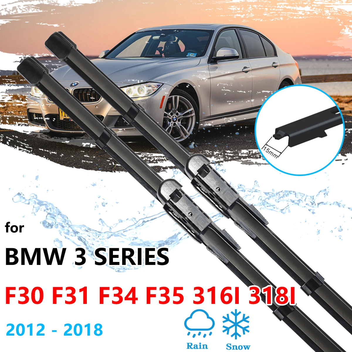 For BMW 3 Series F30 F31 F34 F35 316i 318i 2012~2018 Front Wiper Blades Left Right Brushes Window Windshield Windscreen Washers