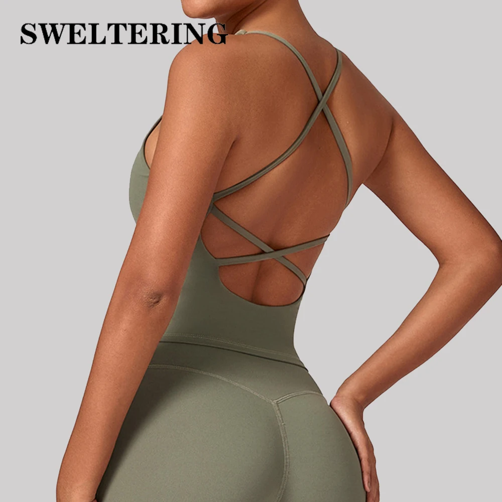 Cross Back Women Yoga Bra Gym Fitness Tight Sports Underwear High Strength Shockproof Workout Top Female Push Up With Chest Pad