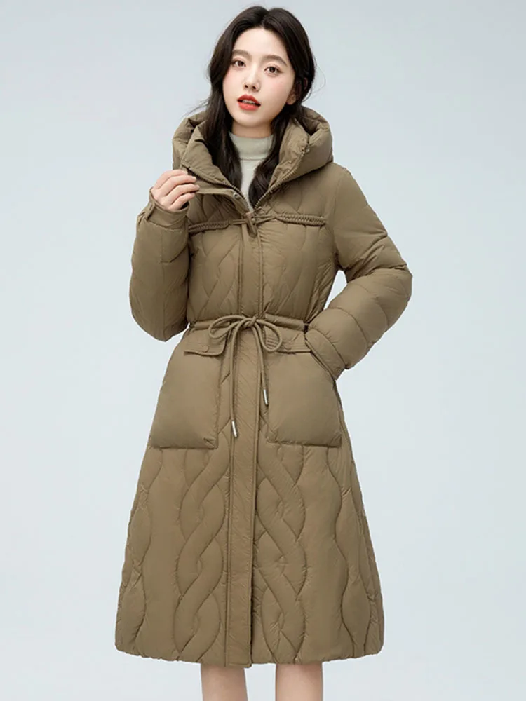 Long Winter Jacket Women Parkas 2023 New Hooded Long Sleeve Zipper Single Breasted Coats Loose Lace Up Warm Oversized Outerwear