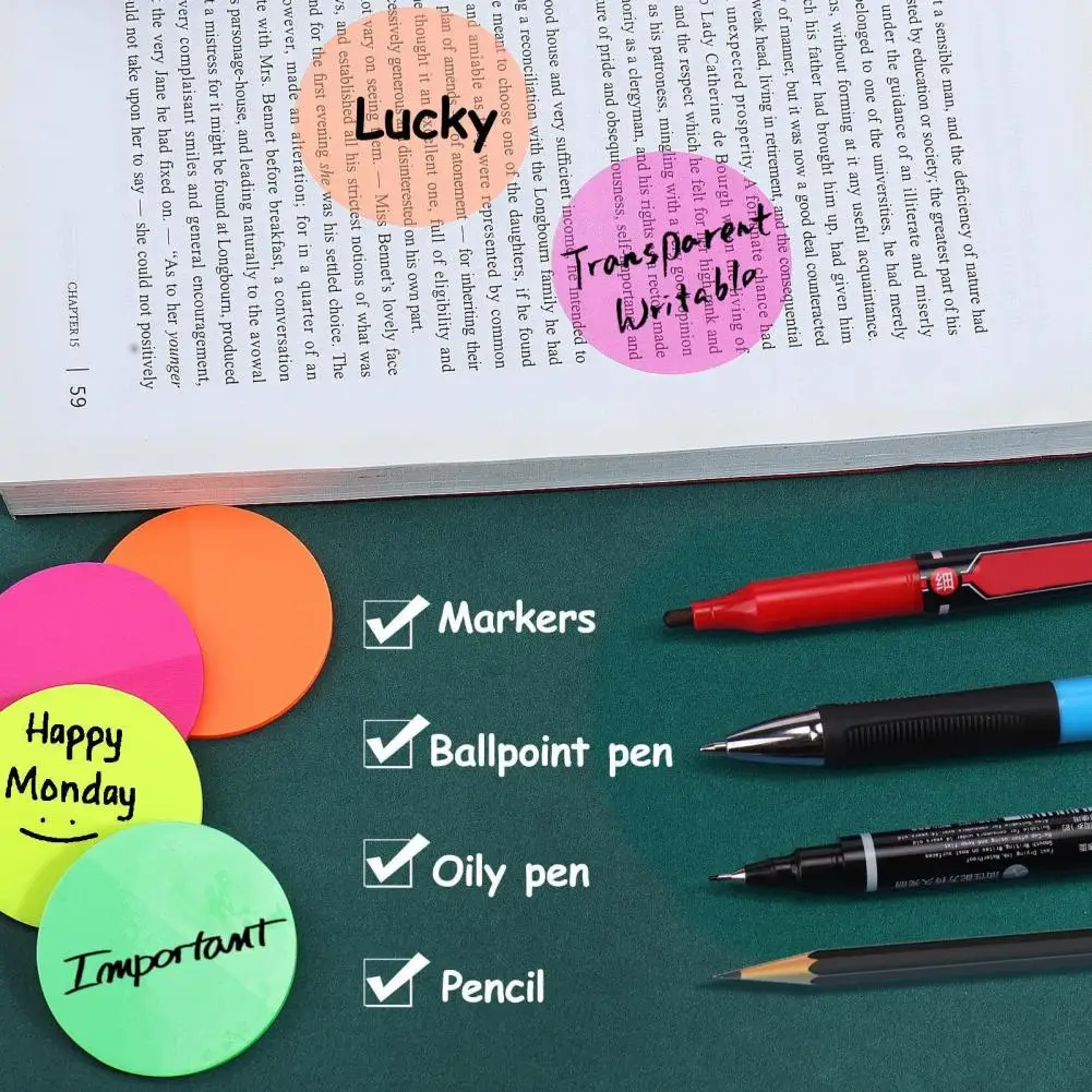 Transparent Book Markers Writable Sticky Notes Waterproof Translucent Sticky Note Pads Smooth Writing Round Design For Office