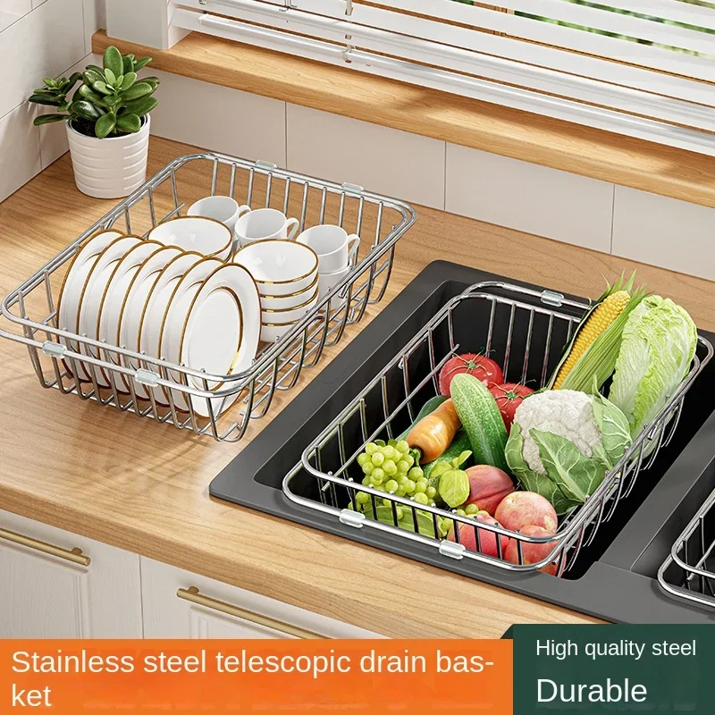 

Kitchen Sink Drain Rack Retractable Drain Basket Over The Sink Dish Drying Rack Dishwasher Accessories Stainless Steel