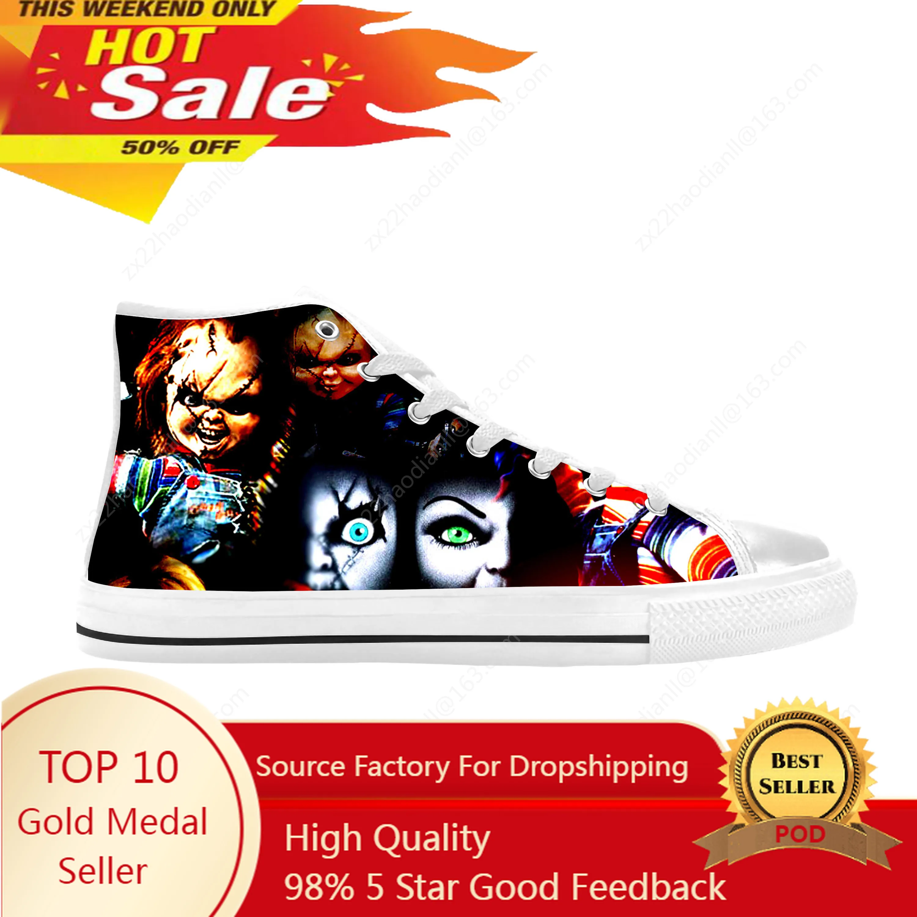 

Horror Movie Childs Play Chucky Halloween Gothic Casual Cloth Shoes High Top Comfortable Breathable 3D Print Men Women Sneakers