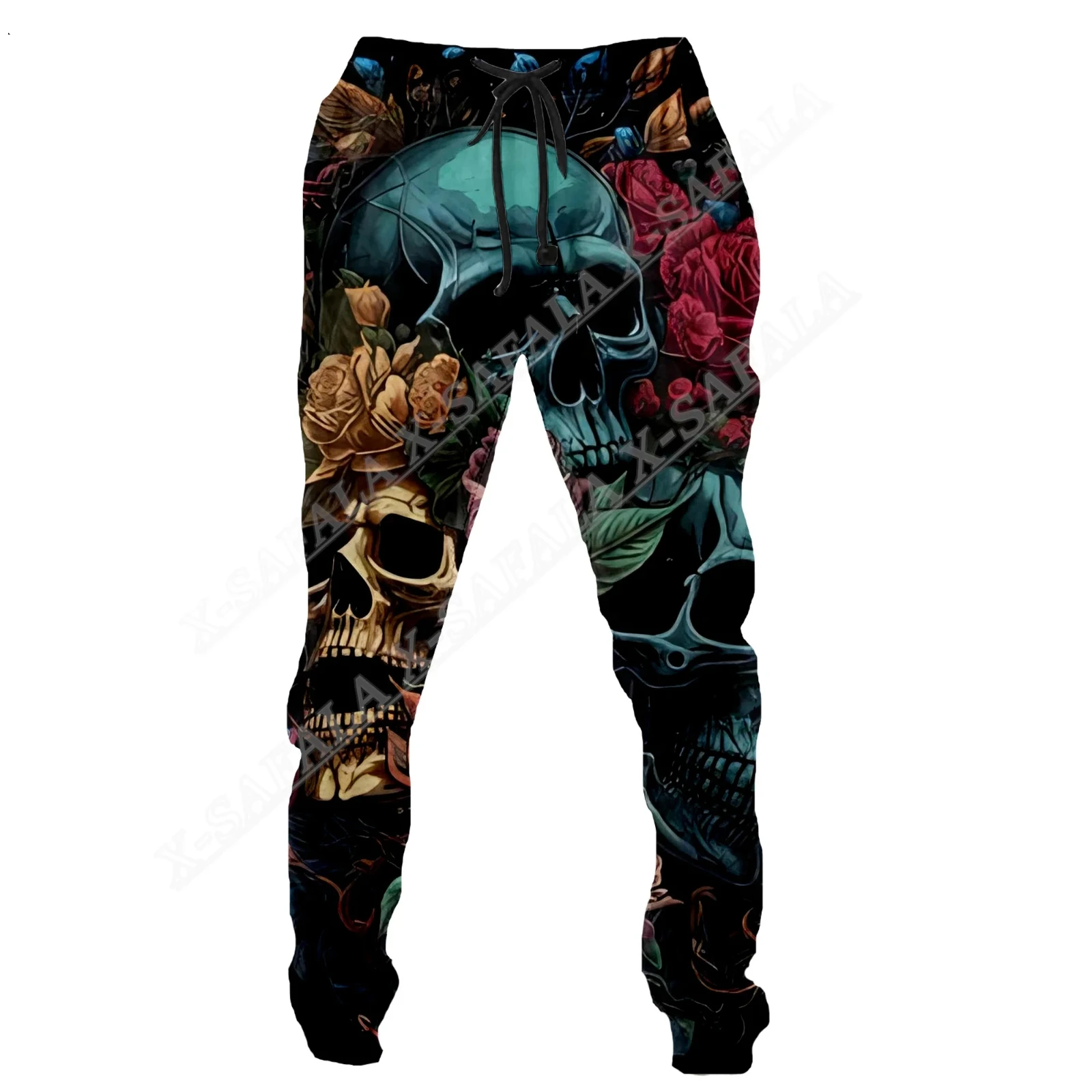 Skull Long Pants Men Sweatpants Dark Rose 3D Print Drawstring Joggers Streetwear Spring Autumn Sports Trousers for man clothing