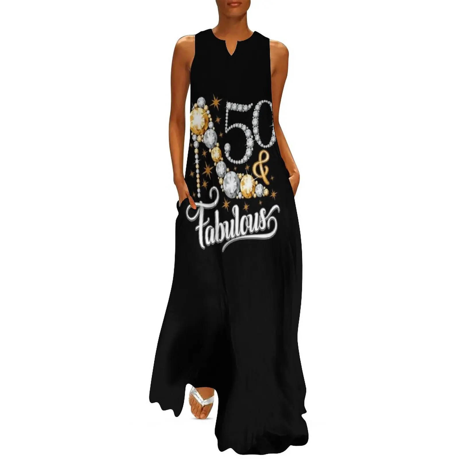 50th Birthday T-shirt. Fifty and Fabulous t shirt for ladies, women. Long Dress dresses for womens