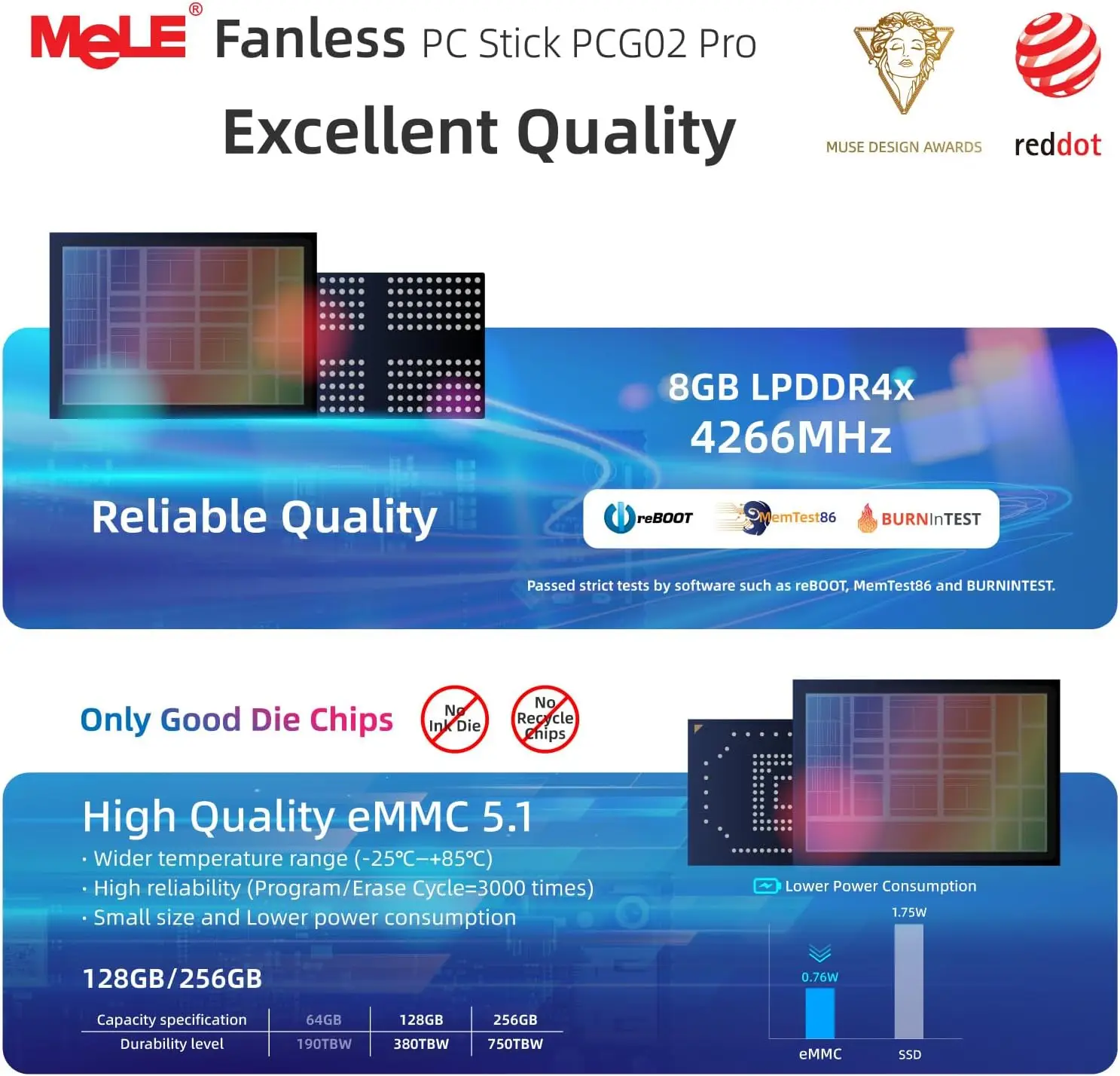 Mele 슬림 미니 PC 스틱, 데스크탑 팬리스 IOT 산업용 듀얼 스크린 HDMI 디스플레이, , 인텔 N100, N5105, 8GB, 256GB, PXE, PCG02