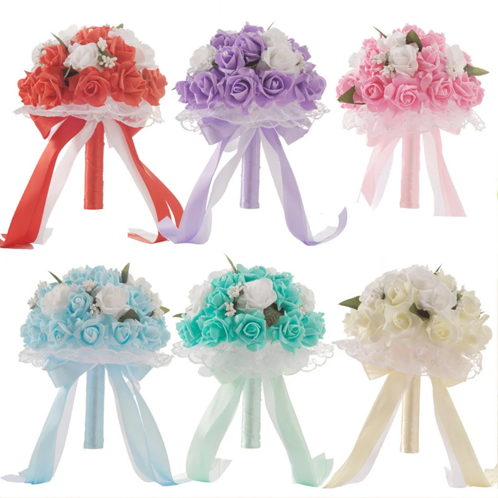

Premium Artificial Romantic Flower Simulated Pe Bridal Bouquet Elegant Wedding Decoration Home Party Outdoor Lace