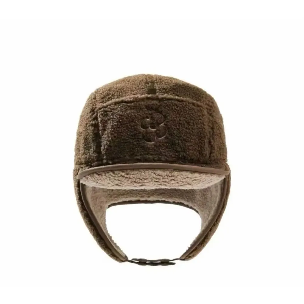 Autumn Winter Lamb Velvet Thunder Hat Flower Embroidered Windproof Lei Feng Hat Keep Warm Cold-proof Flying Hats Women Men
