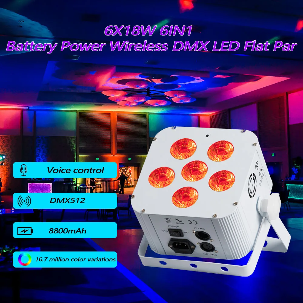 10-pack 6*18W RGBW 6in1 Wireless Battery Powered Flat LED For Stage Performances Wedding Disco Hall