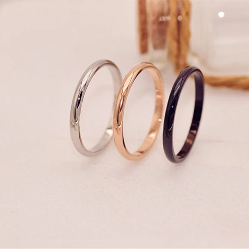 Fashion Simple Smooth 2mm Ring Gold Color Stainless Steel Wedding Rings For Women Men Couple Engagement Jewelry Gifts Wholesale