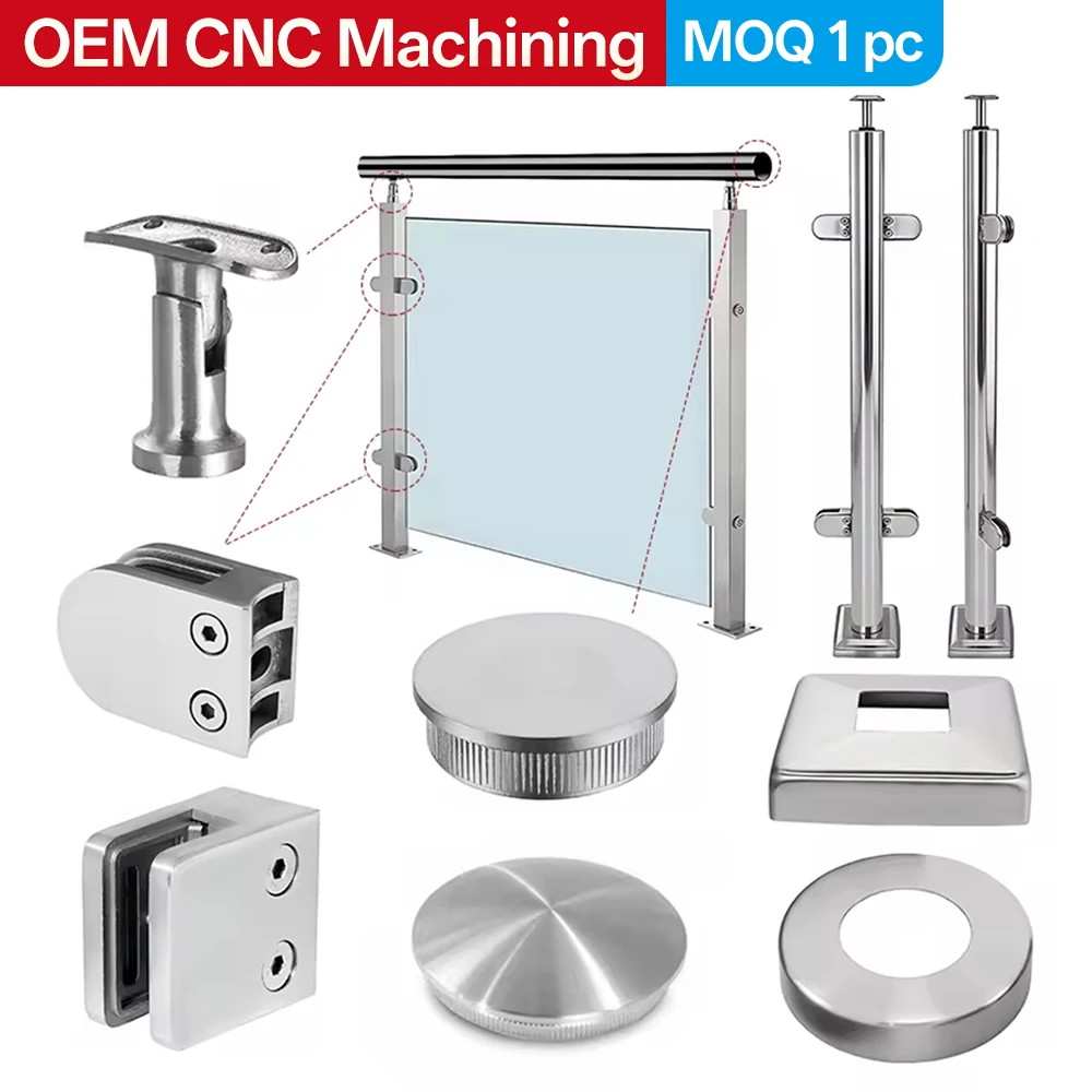 Custom 304 and 316 Stainless Steel Baluster Posts, Handrail Support Posts, Elbows, and Glass Clamp Sockets for Railing Systems