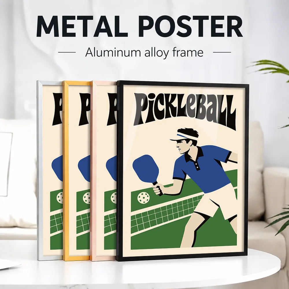 Vintage Pickleball Sport Framed Aluminum Metal Poster Customized Photo Dynamic Court Style Wall Art For Locker Room Coach Gift