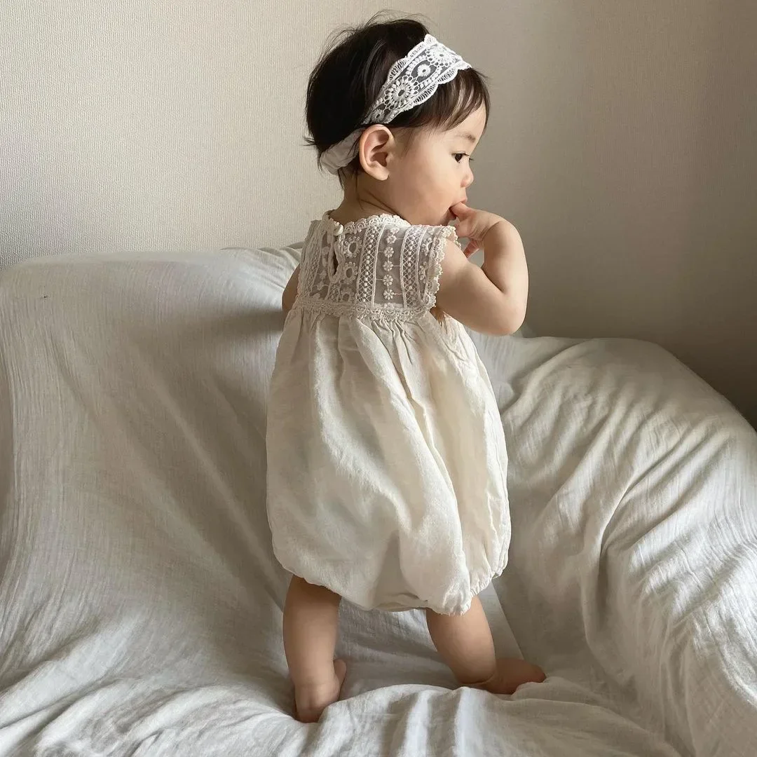 6011B Baby Lace Clothes 2023 Summer Fashion Lace Flower Woven Cotton Girl's One Piece Clothes Princess Climbing Clothes