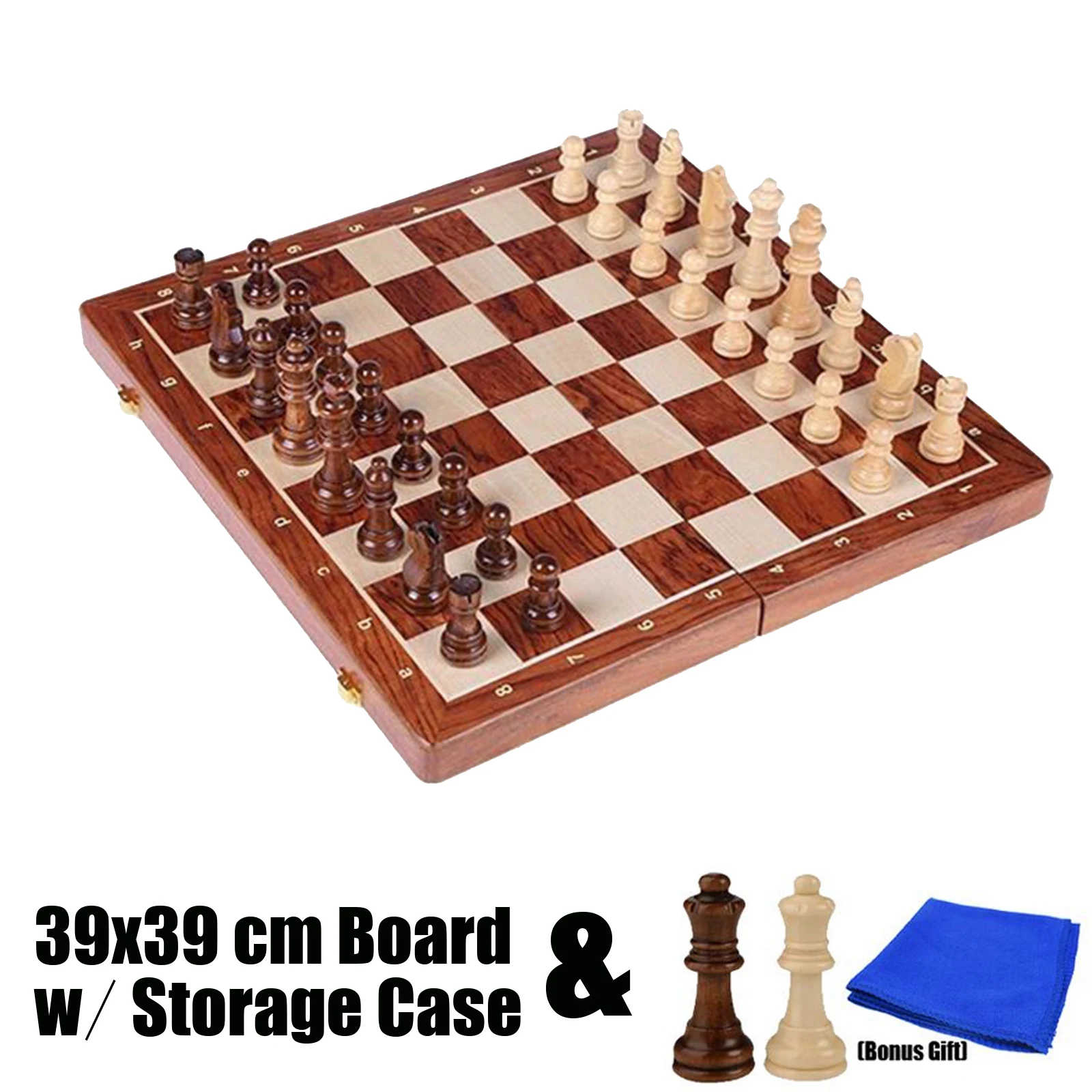 

Folding Handcrafted Large Wooden Chess Set 39cm Chessboard W/ Storage Case